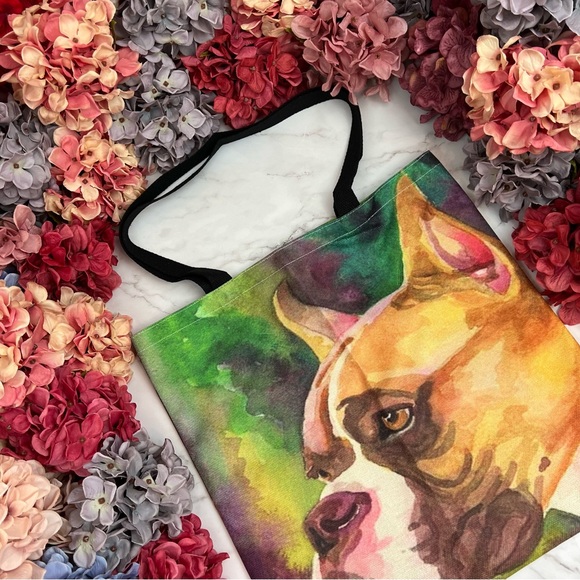 Eco-Friendly Handsome Brown and White Boxer Dog Folding Tote Bag - Picture 3 of 13